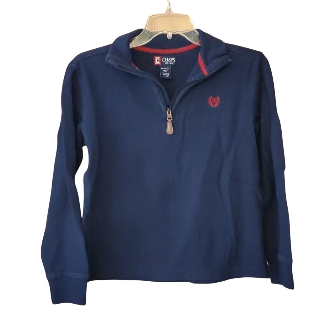 Chaps Boys Navy Ribbed Quarter Zip Pullover‎ Shirt Size 10-12